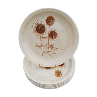 6 assiettes en grès Sarreguemines chardons