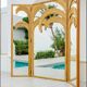 3-panel rattan and mirrored room divider