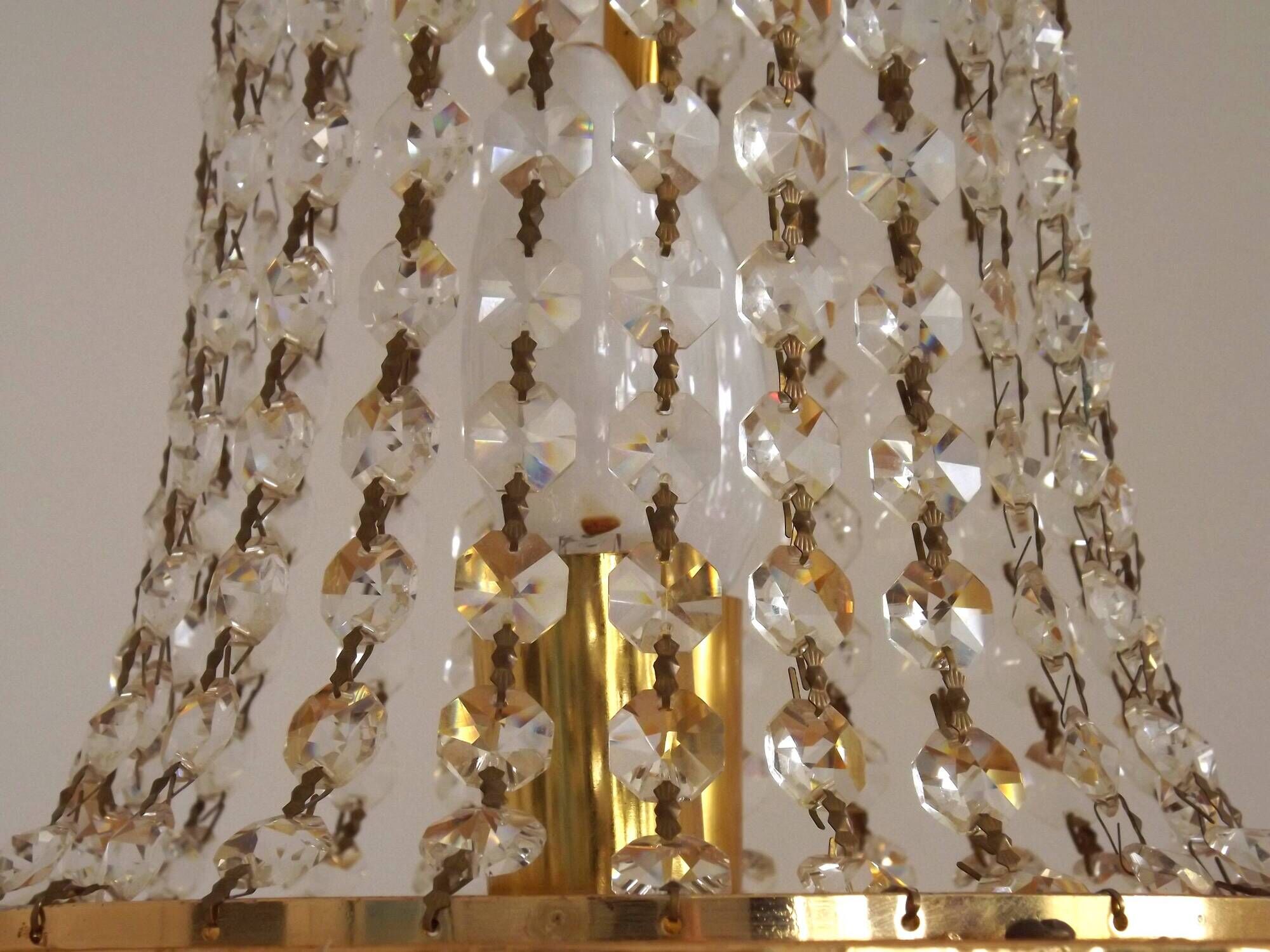 Vintage Gold Metal 5-Light Chandelier – Crystal Beads & Glass Prisms
