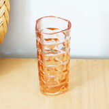 Luminarc type molded glass vase pink color 70s