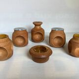 6 candle holders and a wooden vase Nopjes woodturning handmade