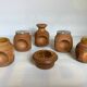6 candle holders and a wooden vase Nopjes woodturning handmade