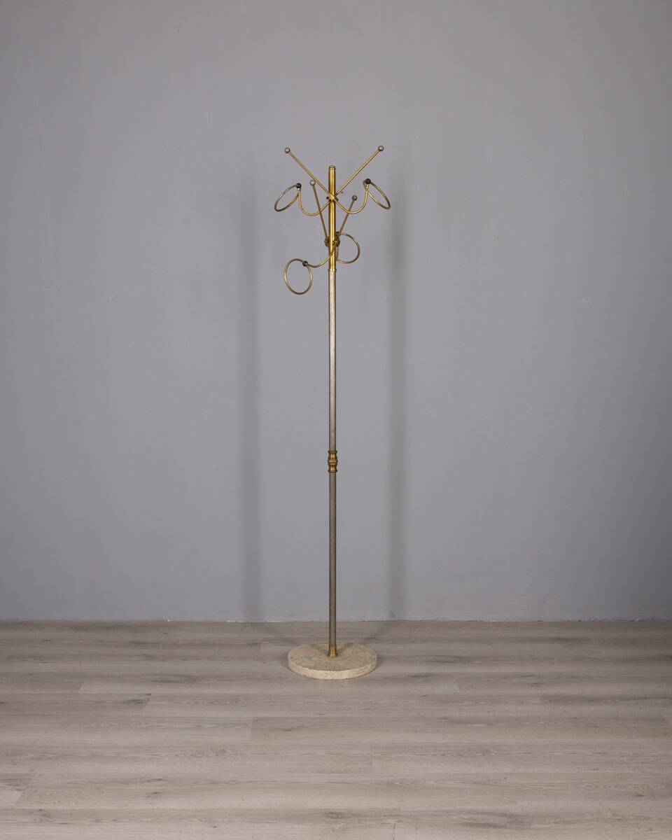Vintage 1960s floor coat stand in golden brass, italian design