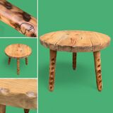 Table basse tripode pin massif brut 1960