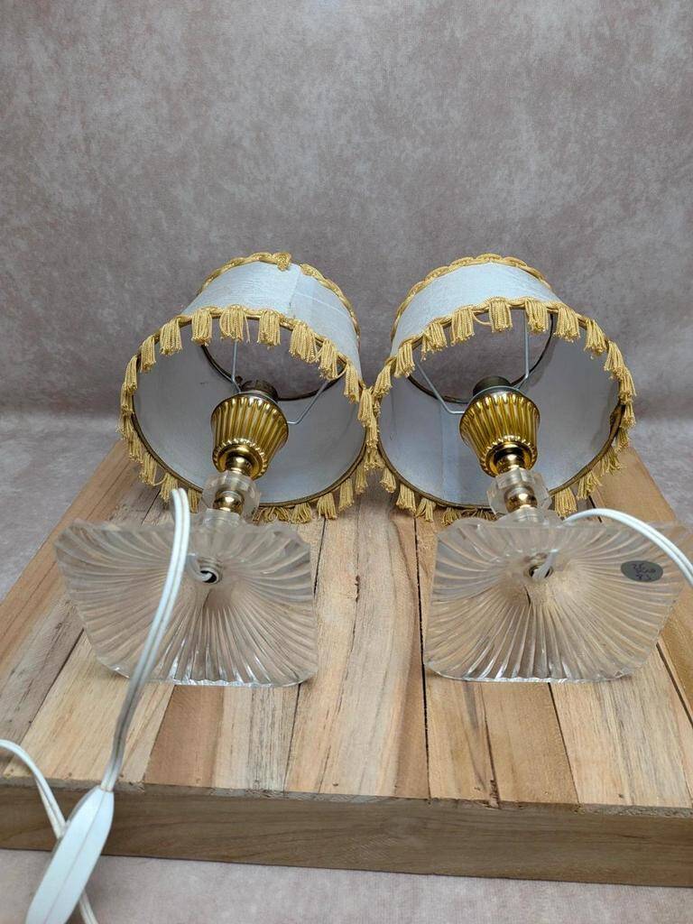 Pair of vintage lamps in plexiglass and gold metal