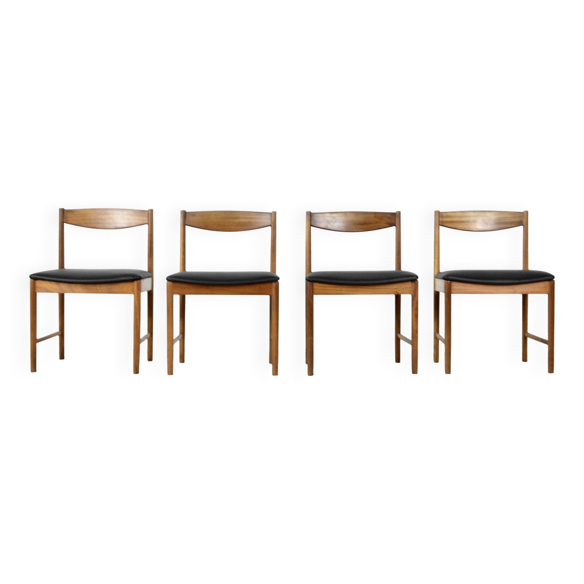 Set Of 4 Midcentury McIntosh Teak And Leatherette Chairs. Vintage Modern