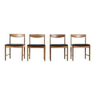 Set Of 4 Midcentury McIntosh Teak And Leatherette Chairs. Vintage Modern
