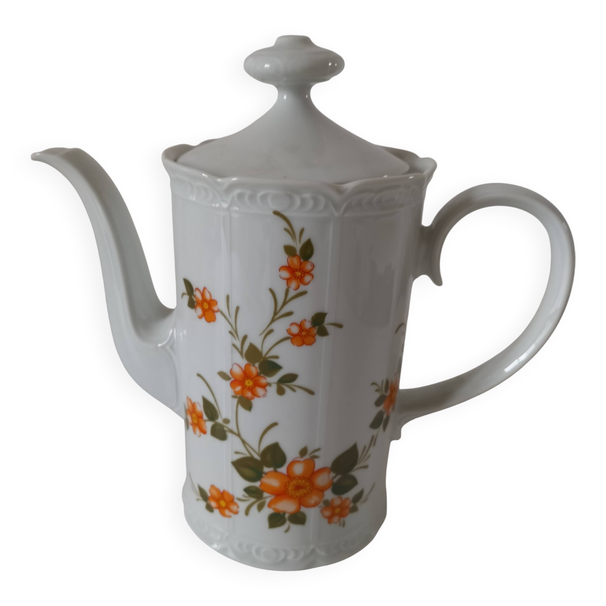 Vintage coffee pot Winterling Bavaria with orange floral decoration.