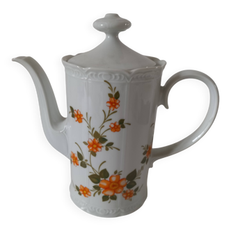 Vintage coffee pot Winterling Bavaria with orange floral decoration.