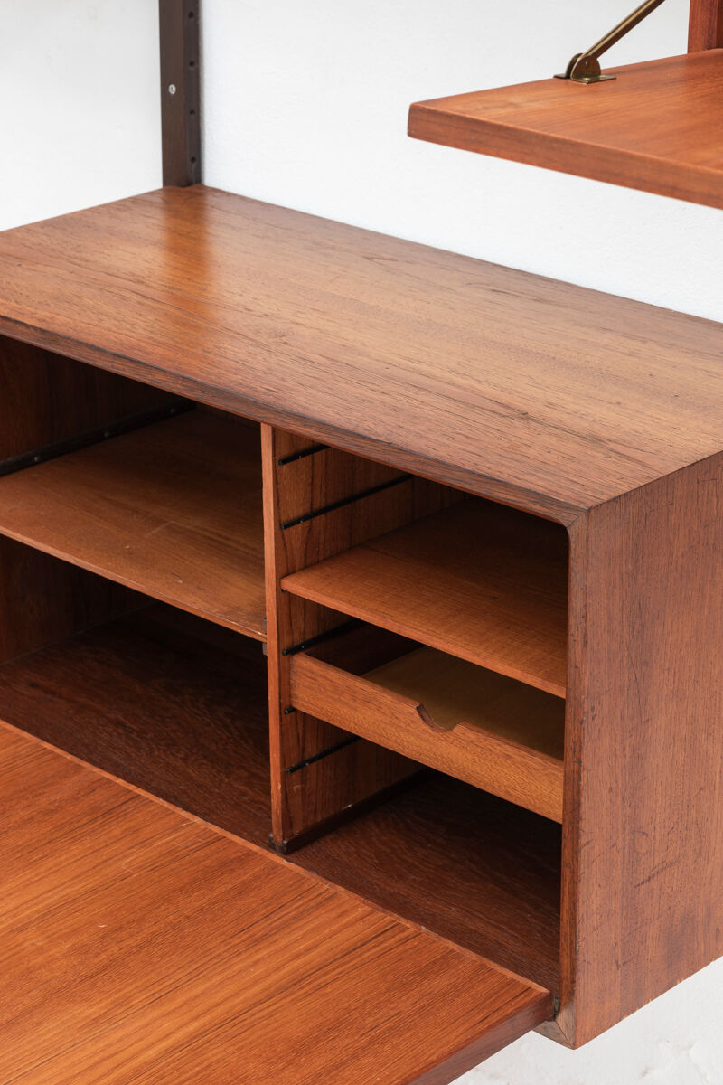 Playful 3-bay wall unit in teak wood by Poul Cadovius, Denmark, 1950s