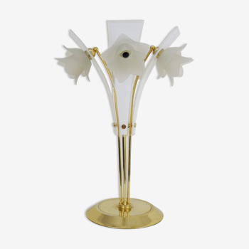 Lampe de salon italienne florale en verre à 4 branches 1970
