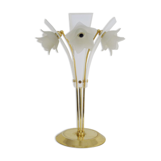 Lampe de salon italienne florale en verre à 4 branches 1970