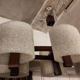 Scandinavian pendant light, in teak and perspex, 6 lights