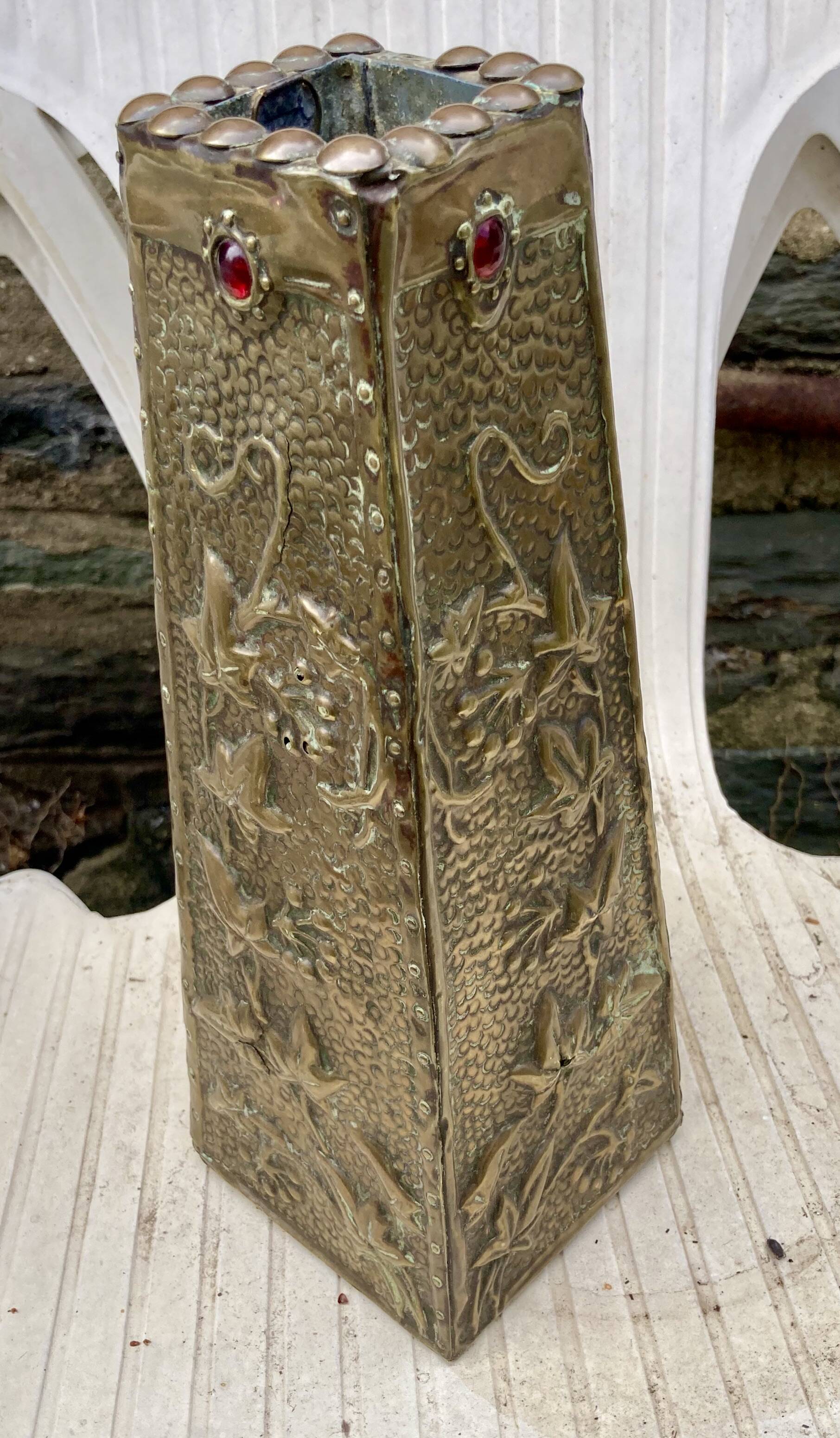 Embossed metal vase by alfred daguet, 1900 art nouveau period