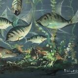 Congolese School Aquatic fauna Oil on canvas signed