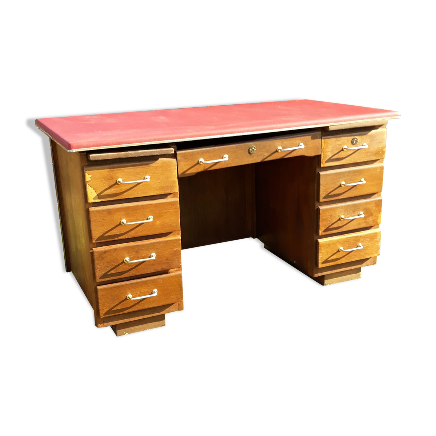 Bureau en bois plateau vinyle rouge