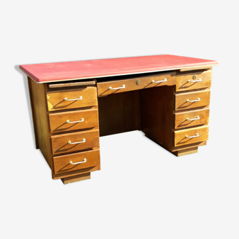 Bureau en bois plateau vinyle rouge