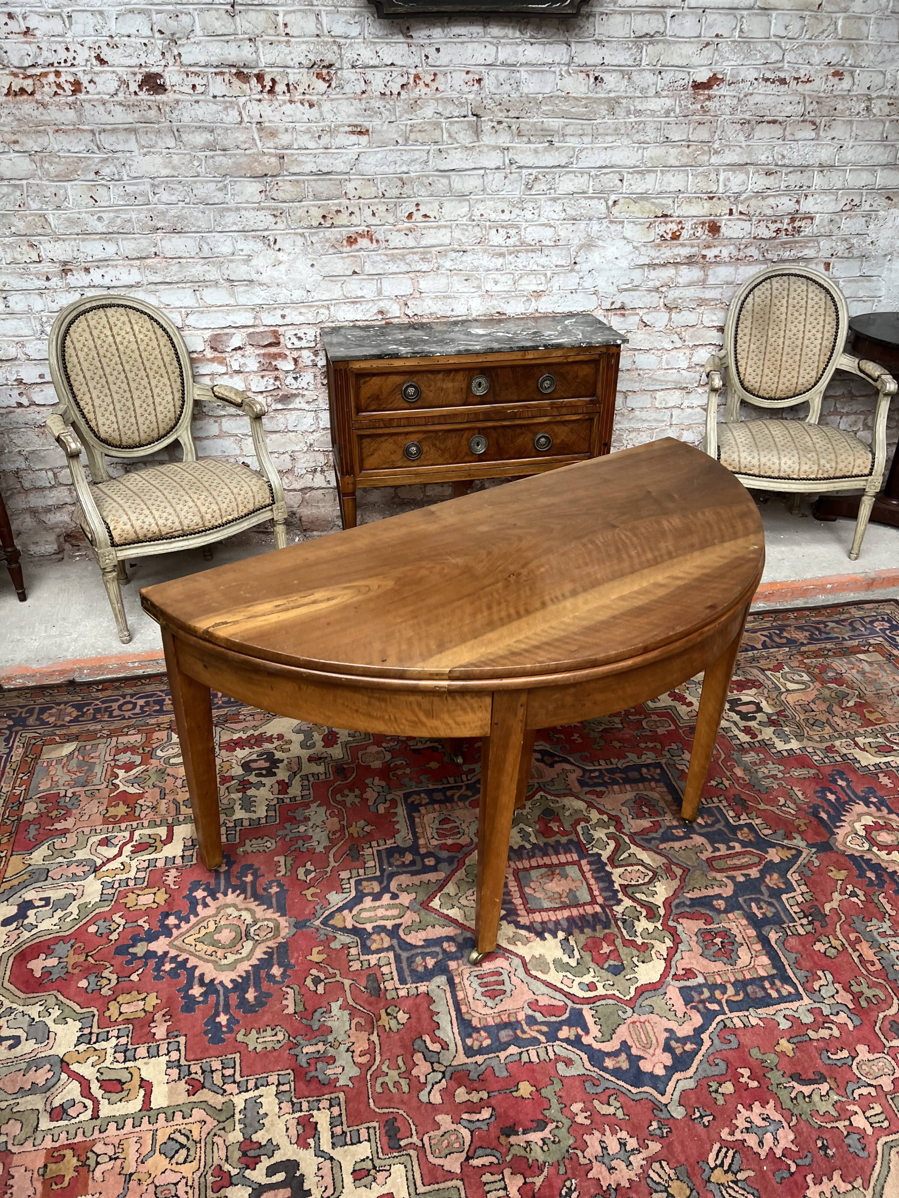 Oval table half moon walnut stamped period directoire xviii th century