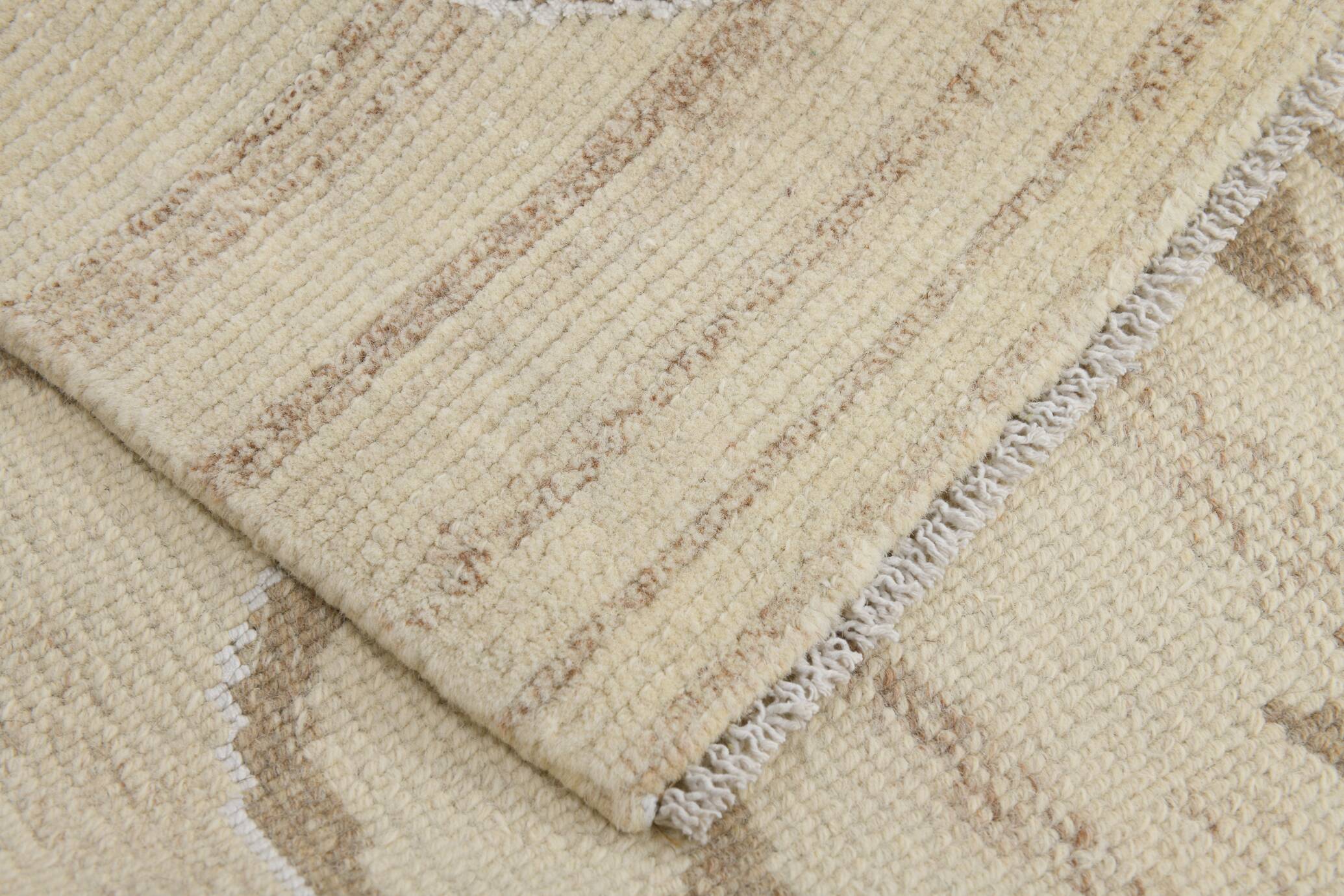 Turkish Cream & Brown Modern Vintage Rug, 179x273Cm