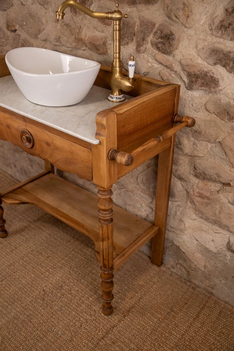 Marble and wood washbasin furniture in Louis-Philippe style.