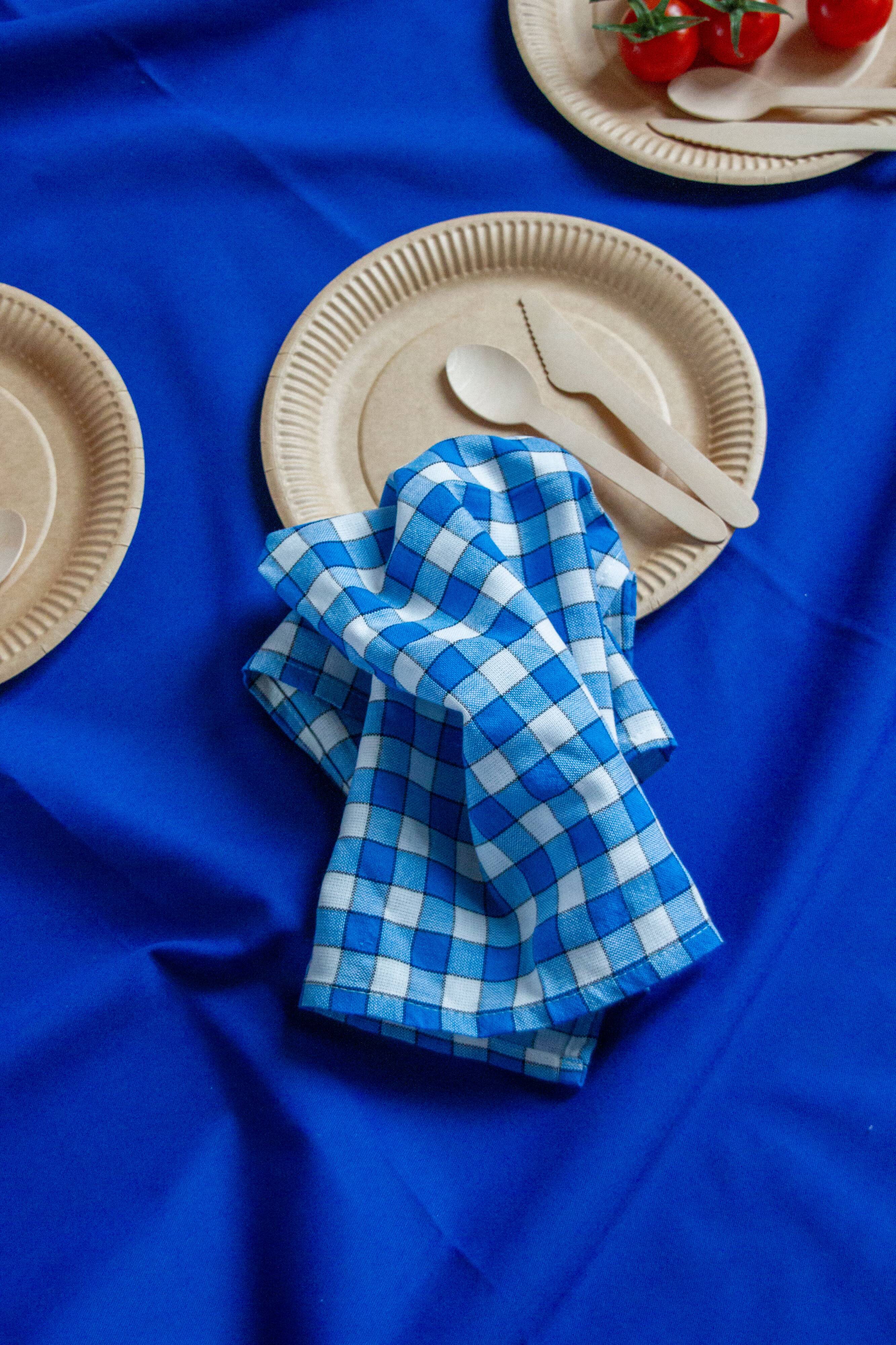 Serviette de table bistrot, carreaux bleus