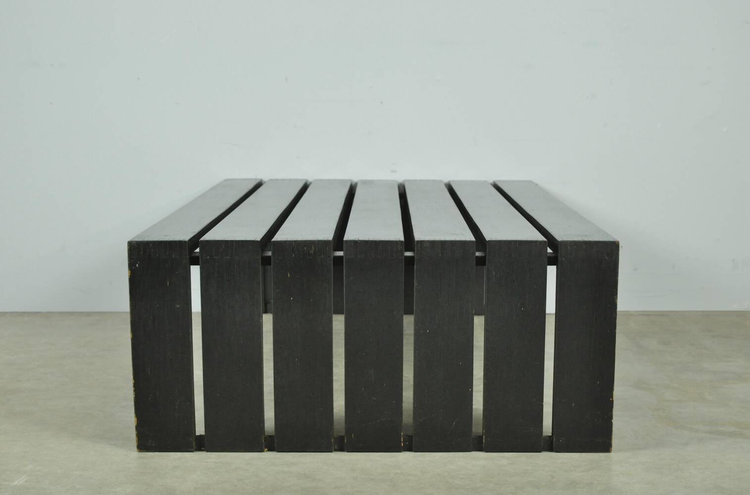 Vintage handmade wide SLATTED bench / side table, Netherlands 1970s