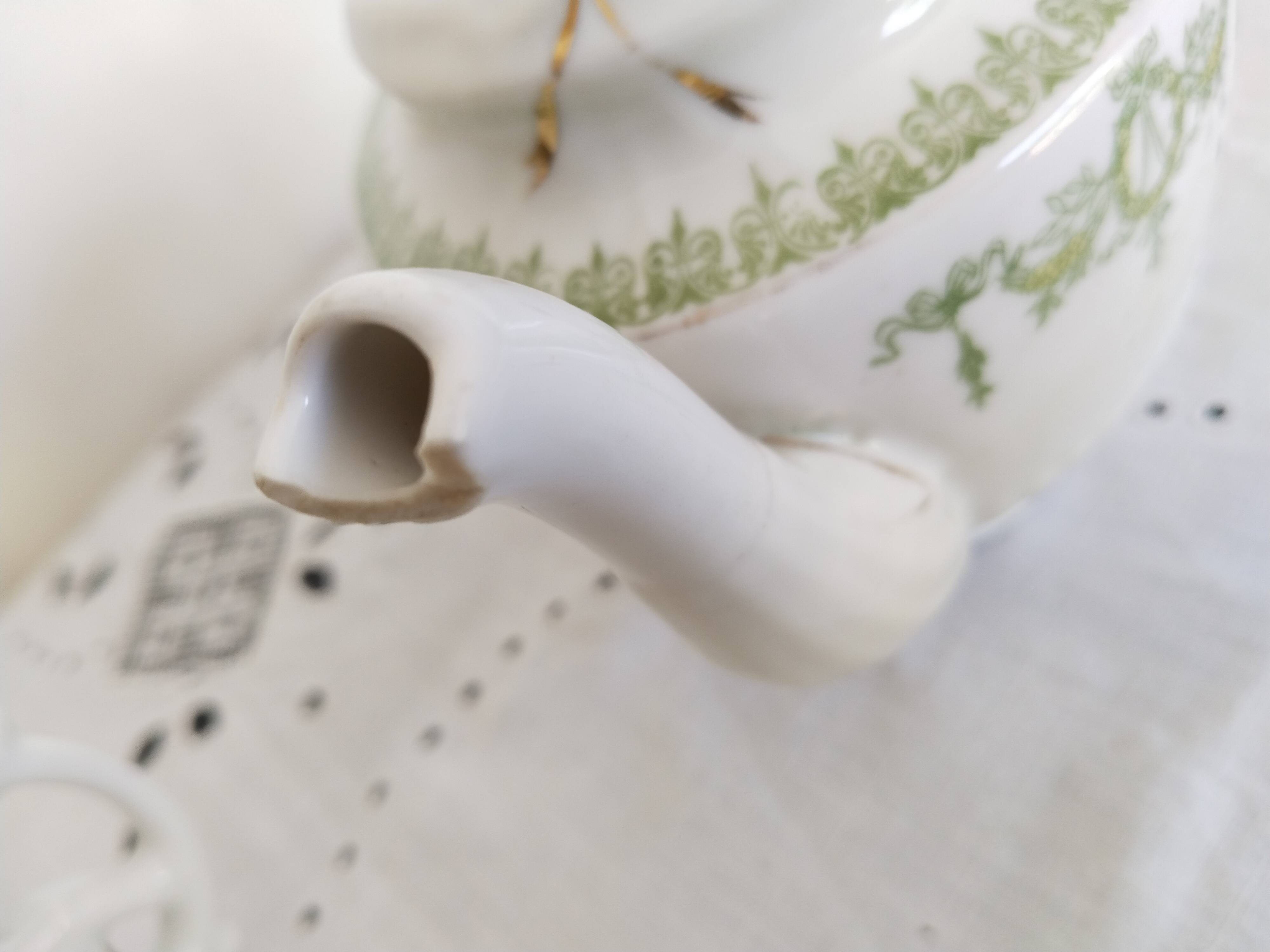 English porcelain tea service, green and gold, antique