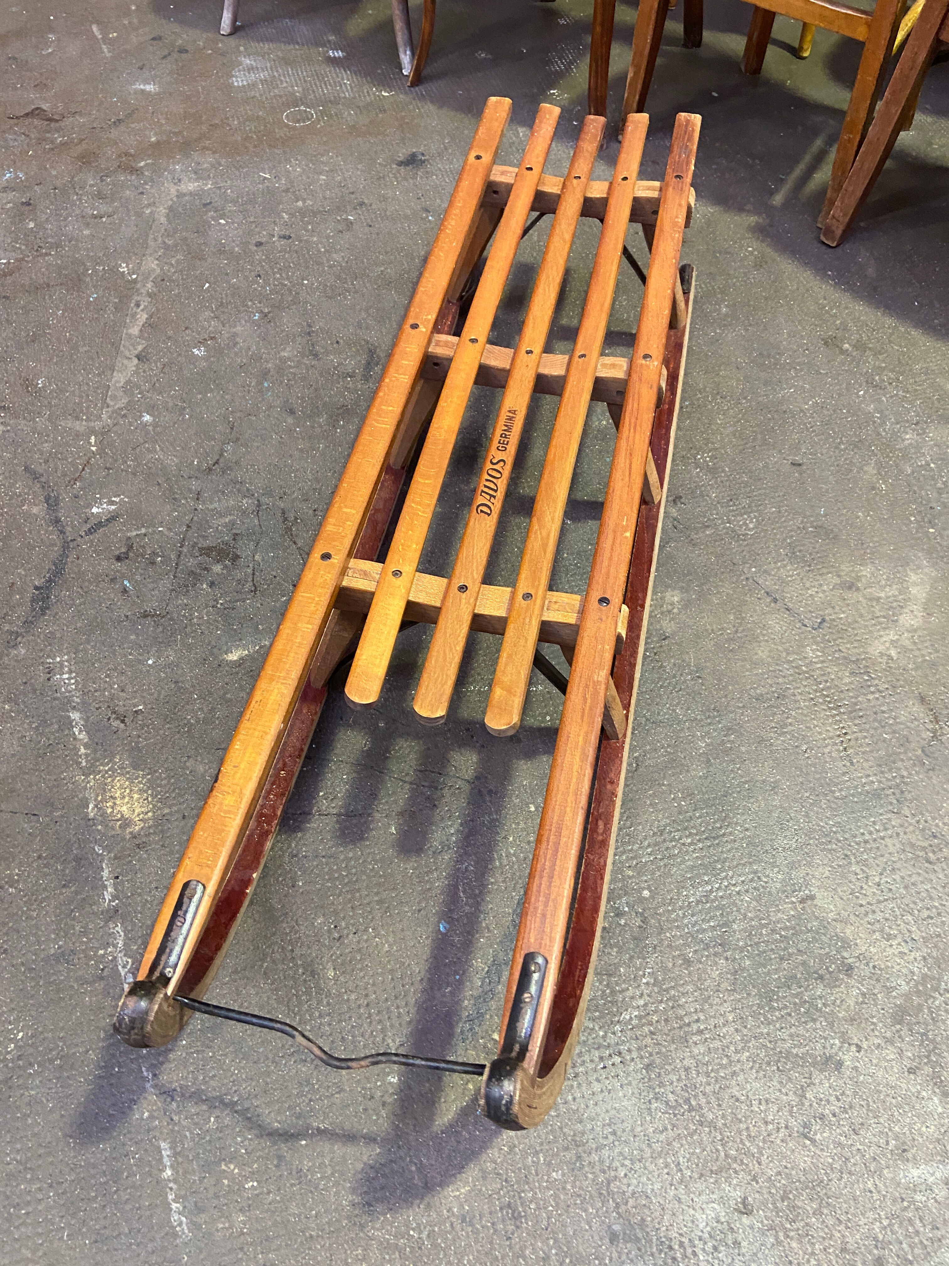 Large old sleigh sledge alsace decoration noel davos 1950