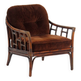 Vintage Mid Century Rattan and Bamboo Lounge Chair, 1970s