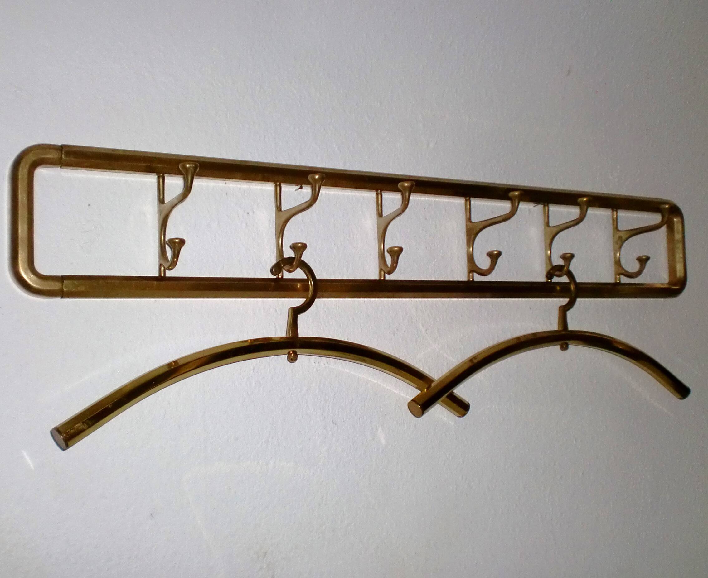 Art-Deco brass Coat Rack  &  2 Hangers, France, 1940s