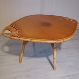1960s rattan and wood coffee table