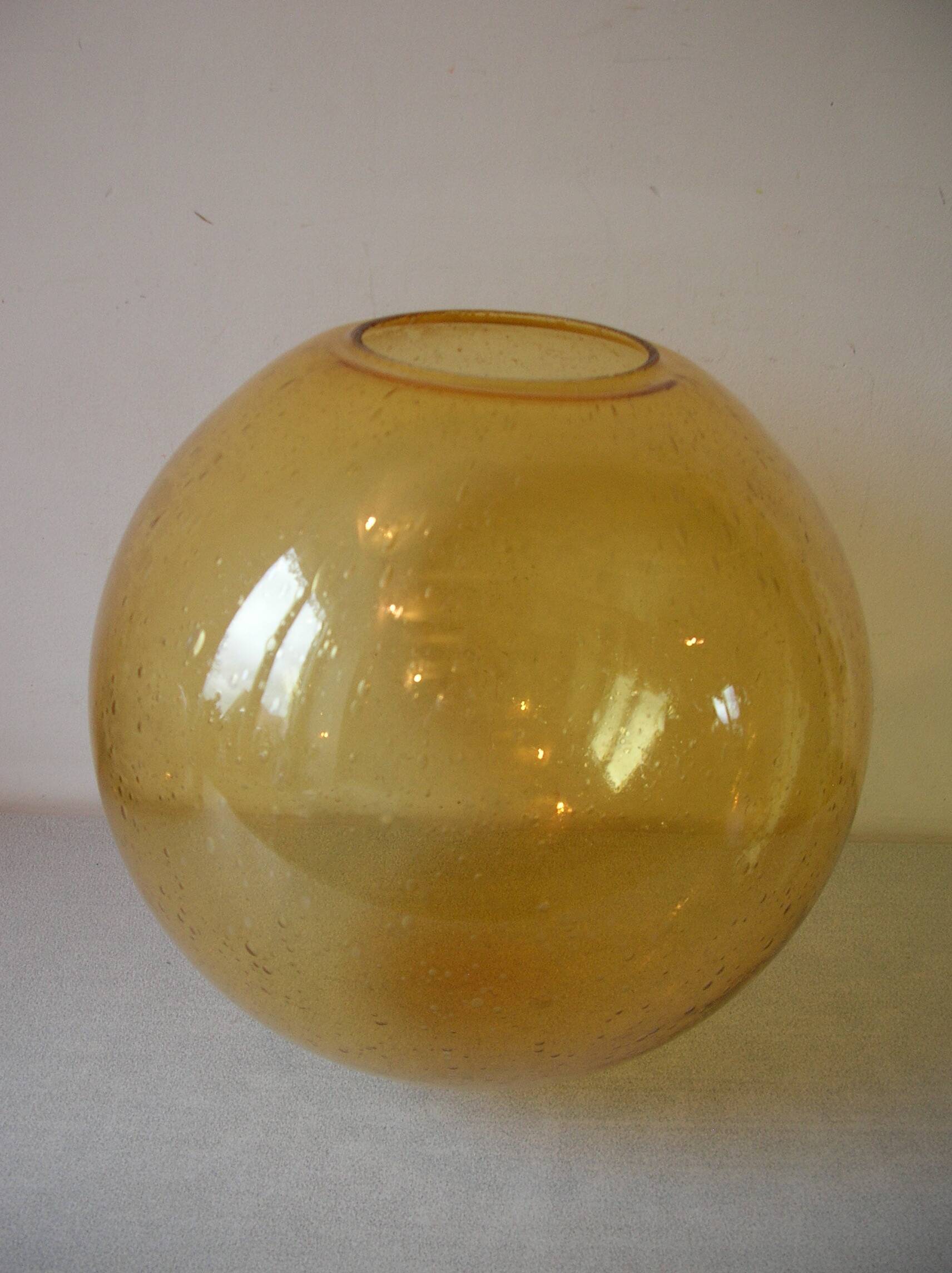 Old large lampshade globe ball sphere amber glass bubbles chandelier lighting fixture