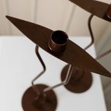 Dark Bronze Metal Candlesticks, Zigzag Postmodern Memphis Style, 2-Piece Set, Italy 1990s