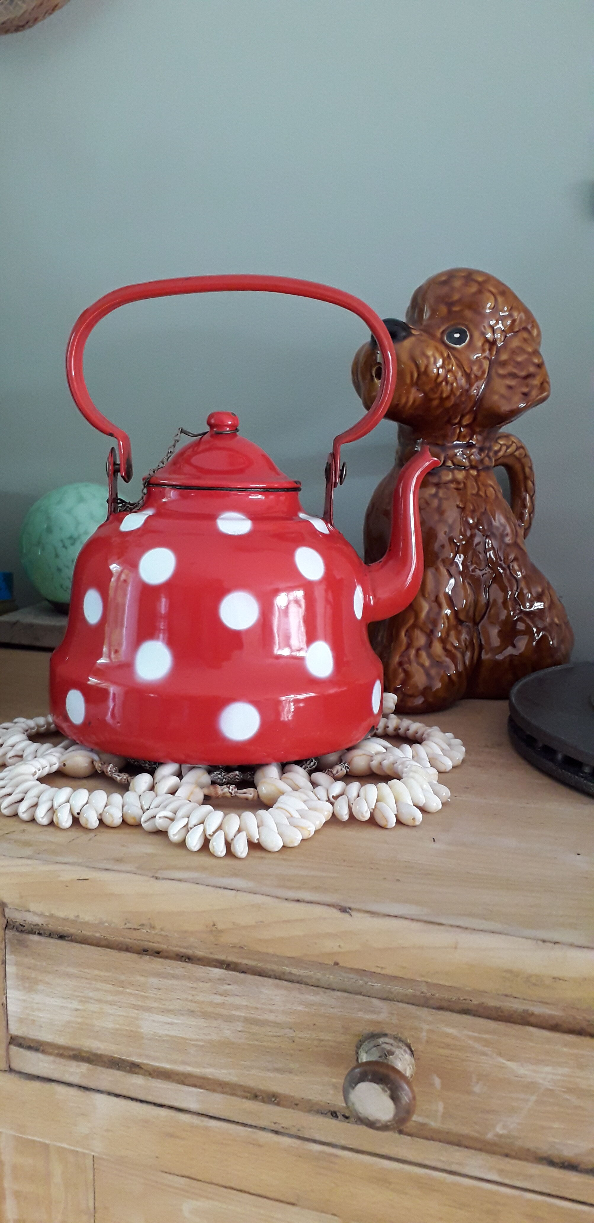 Enamelled polka dot teapot