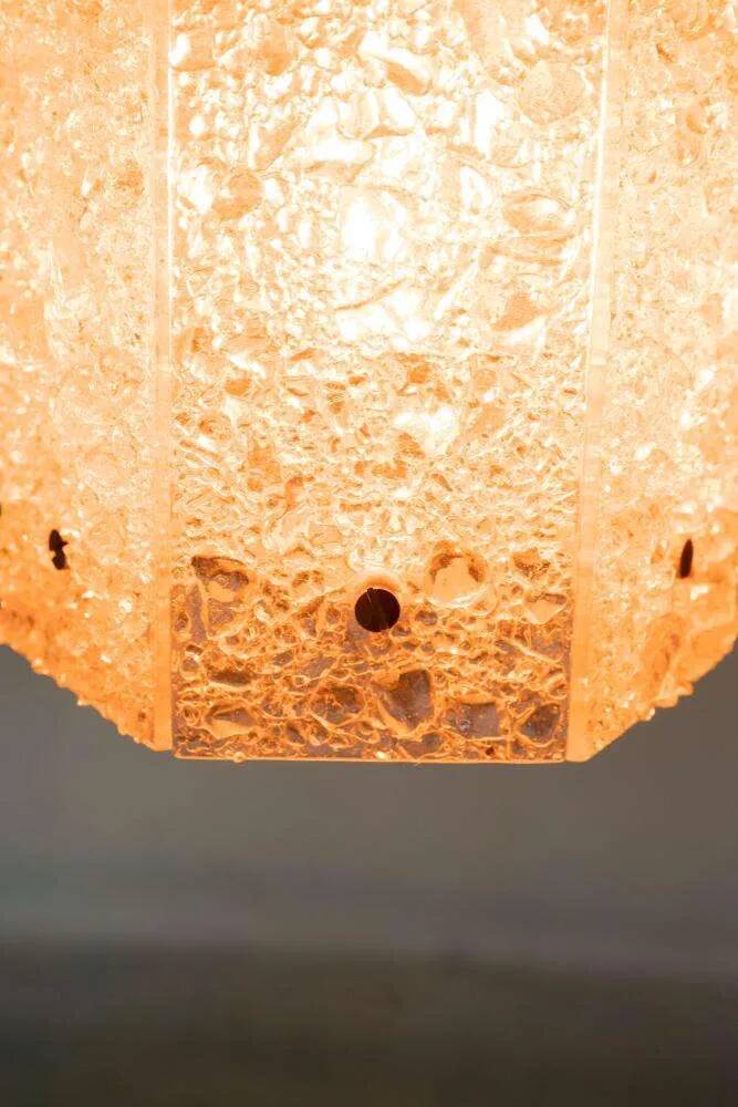 Vintage hexagonal glass and chrome pendant lamp from the 1960s.