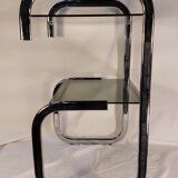 Vintage side table in chrome and smoked glass