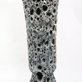 Matte ceramic vase - black and white Fat Lava décor - Annette Roux Vallauris - vintage 60s