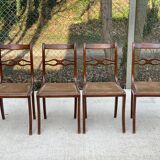 4 chaises en acajou et daim beige style Louis Philippe scandinave
