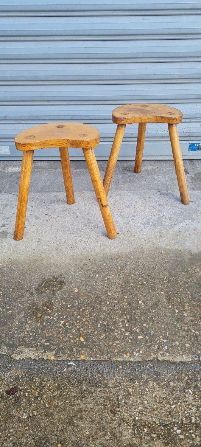 Pair of tripod stools in solid wood