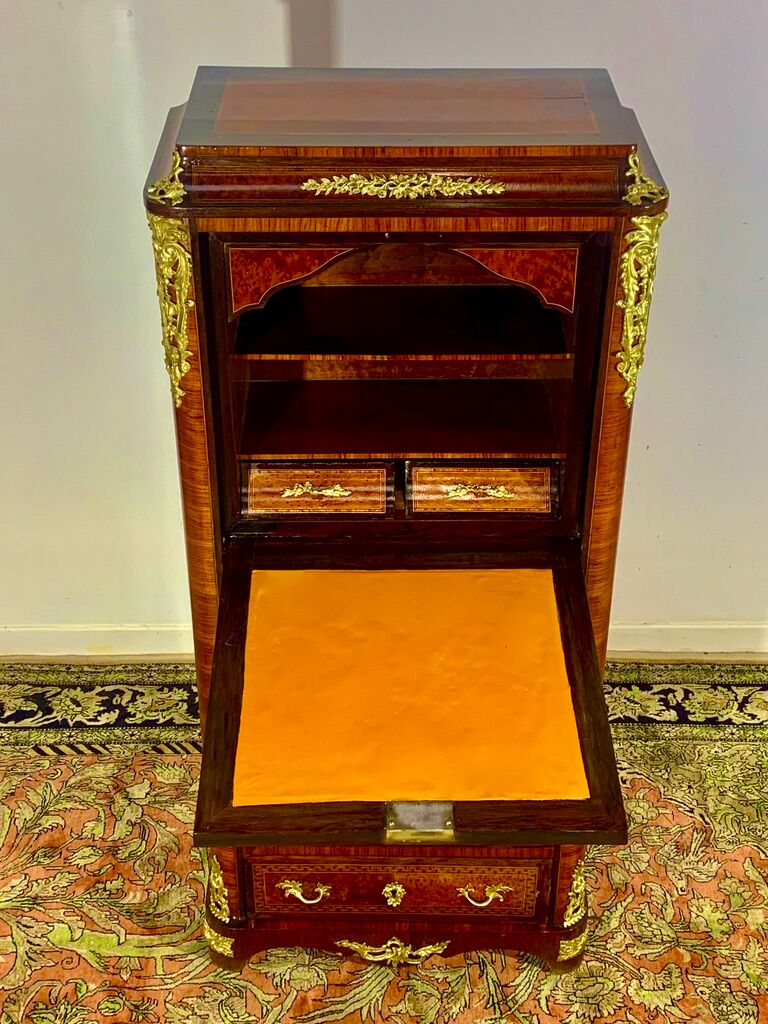 Secretary Napoleon in rosewood, violet wood and gilded bronzes.