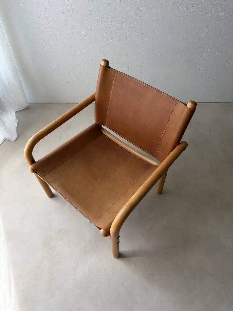 Danish safari armchair beech wood leather 1970s