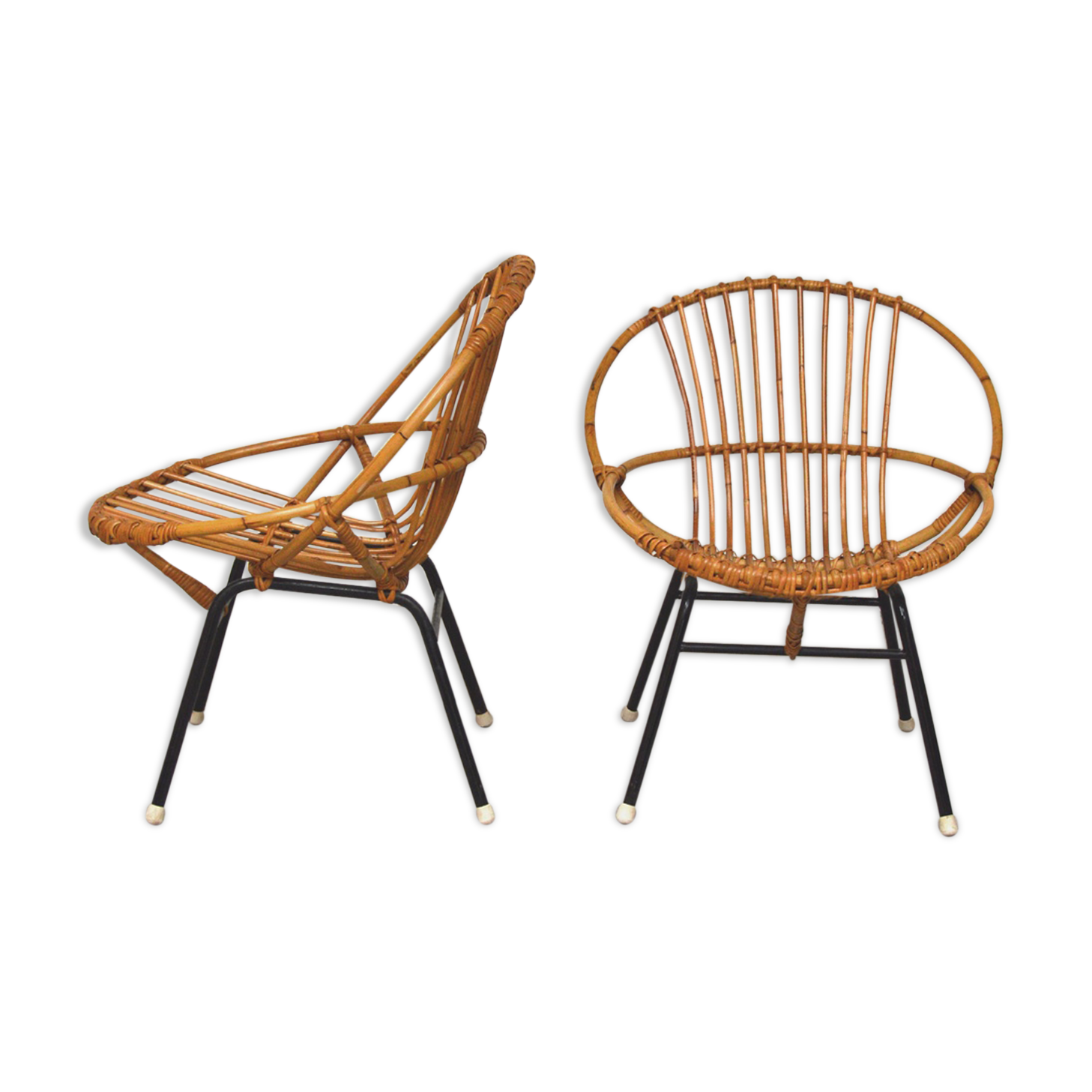 Paire de fauteuils en rotin et métal 1960