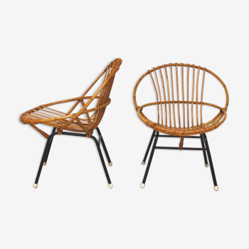 Pair of rattan and metal armchairs, 1960