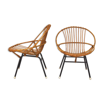 Pair of rattan and metal armchairs, 1960