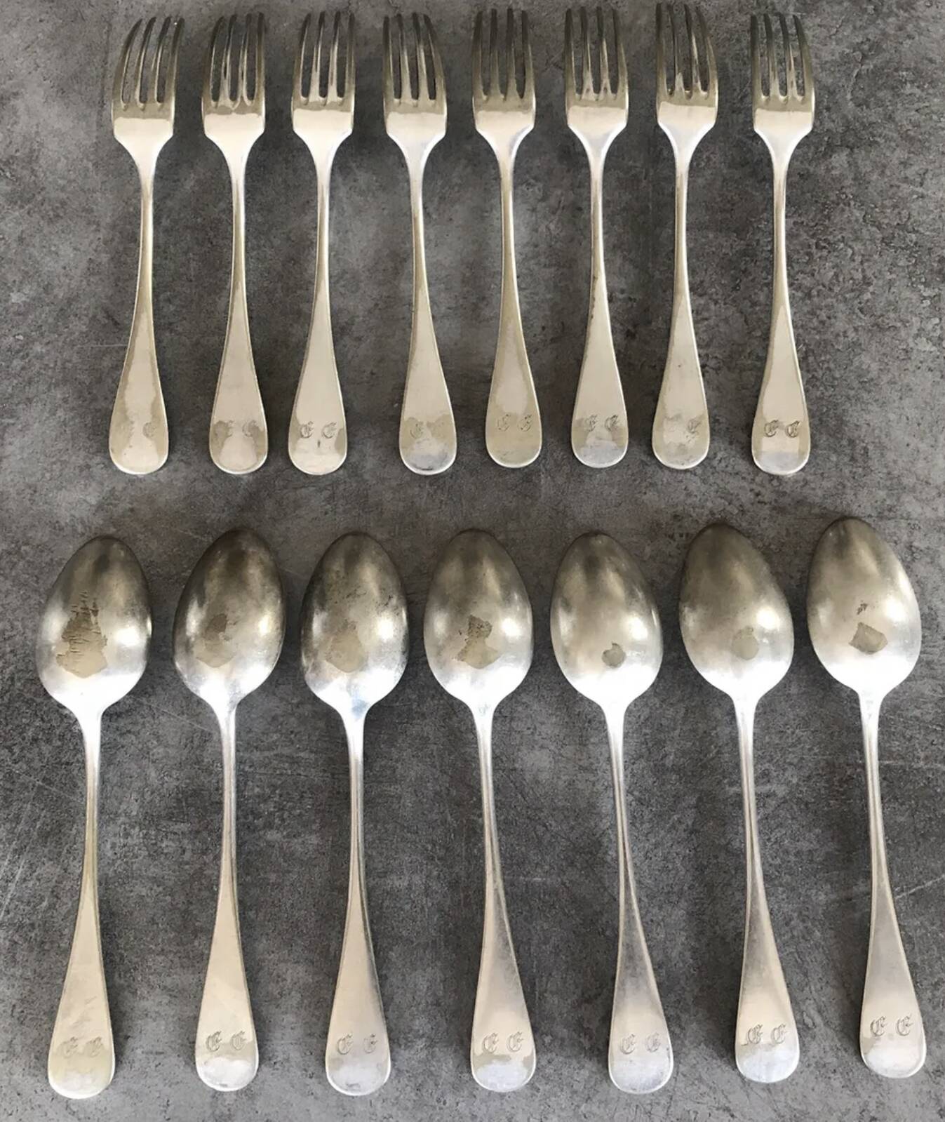 Lot of 15 old cutlery in monogrammed silver metal, christofle goldsmith