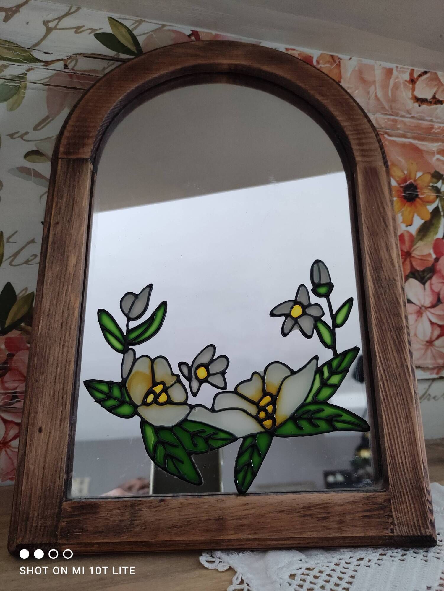 Set of 2 vintage mirrors in light brown wood Art Nouveau style