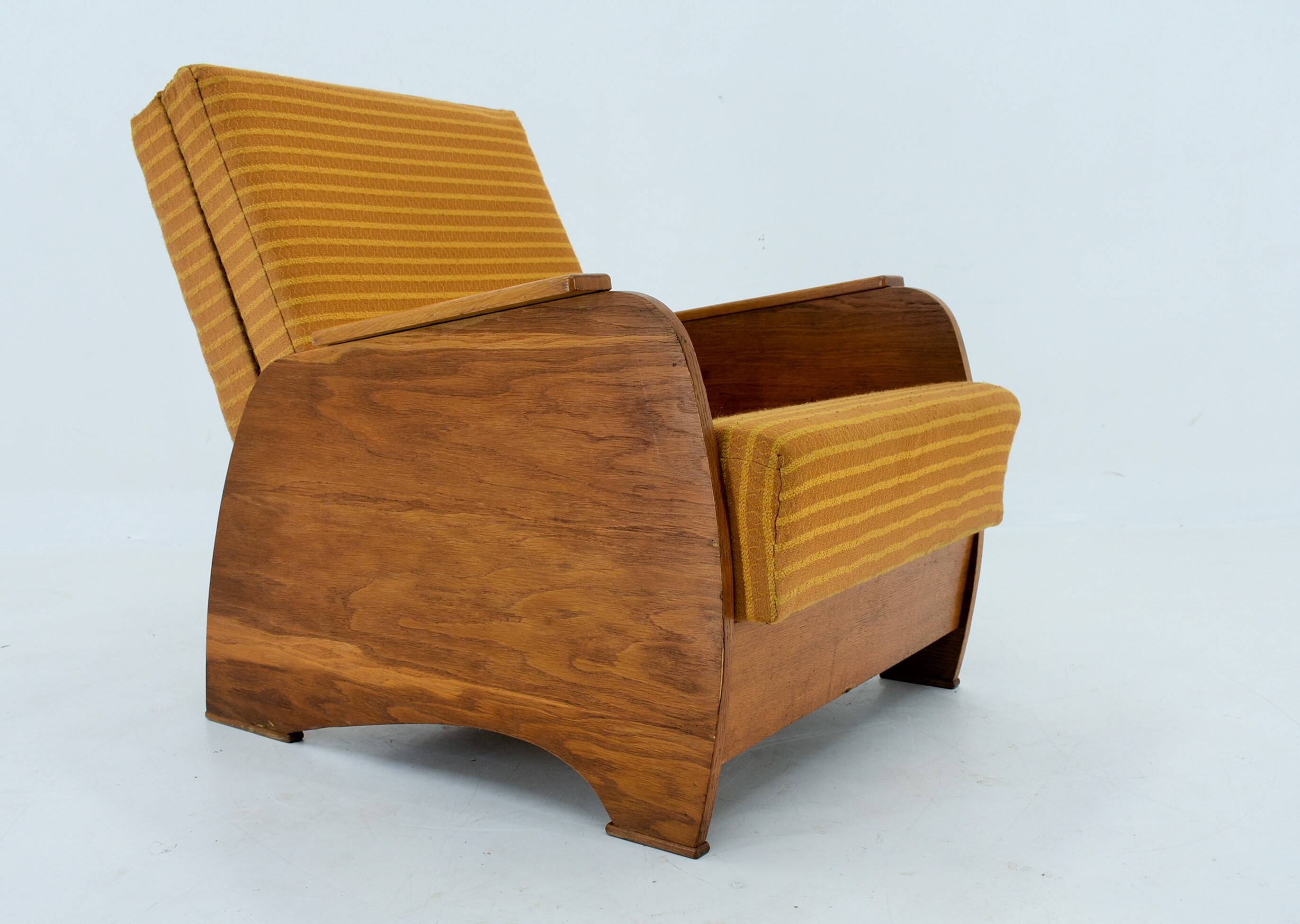 1960s Armchair Convertible to Daybed, Czechoslovakia