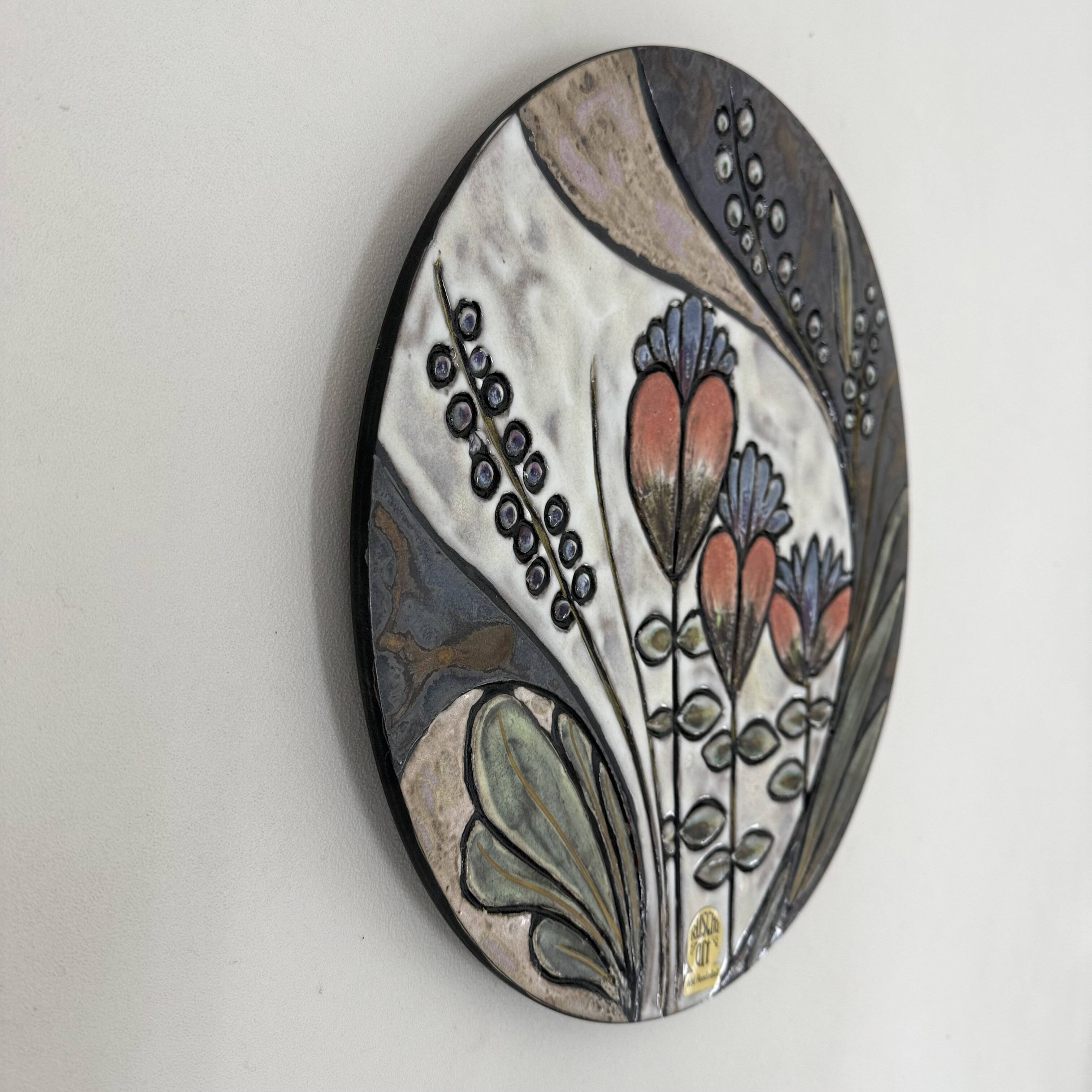 Ruscha Handarbeit ceramic floral wall plate , 1970s Germany