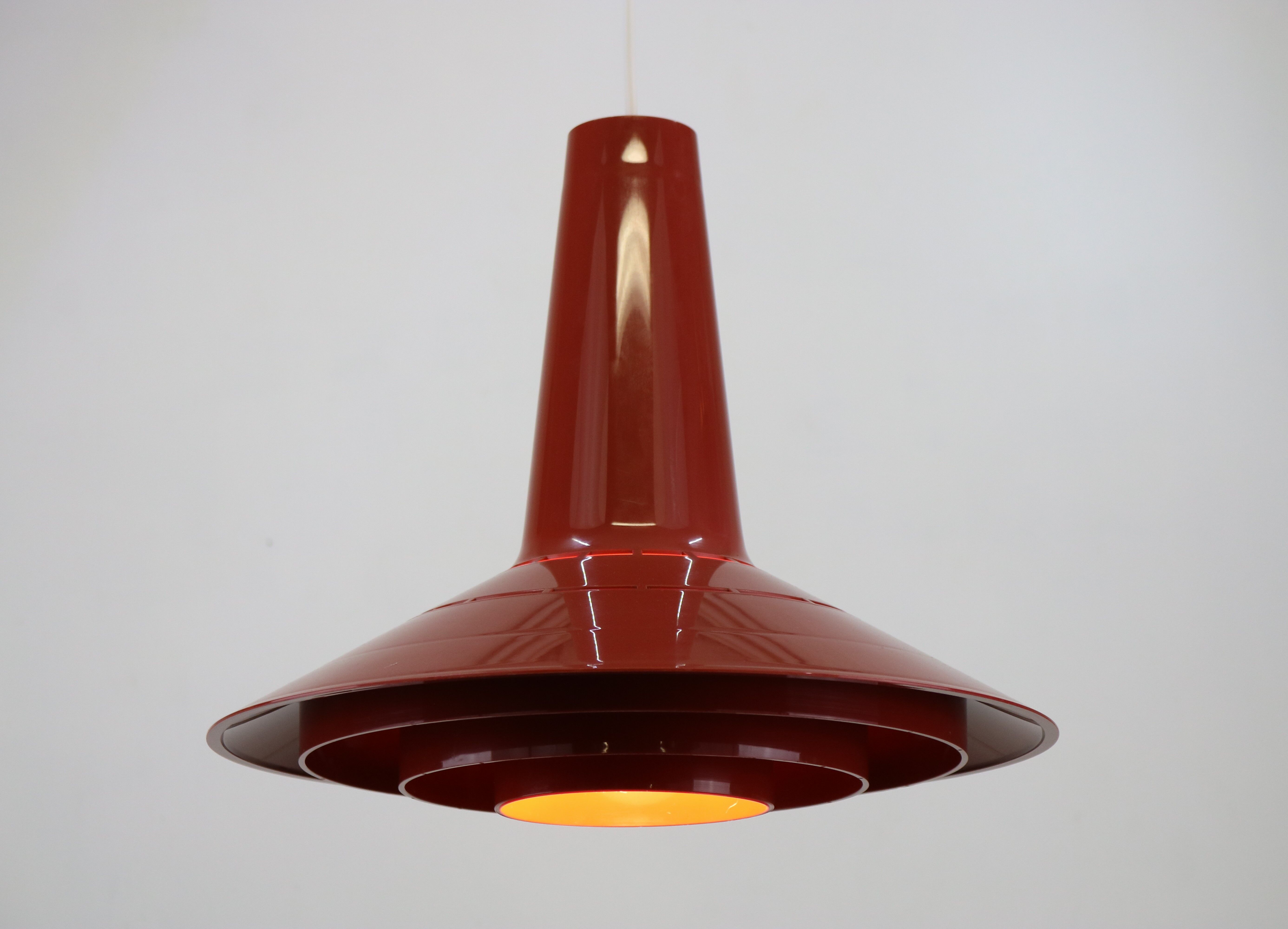 Dark red space age ceiling lamps by Bent Karlby for A. Schroder Kemi  -70's
