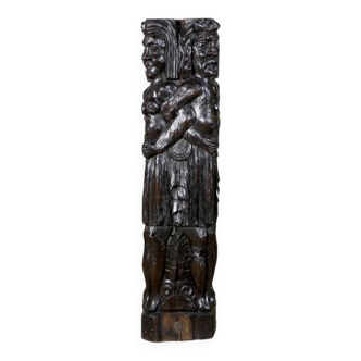 Adam and Eve wooden pedestal, religious art